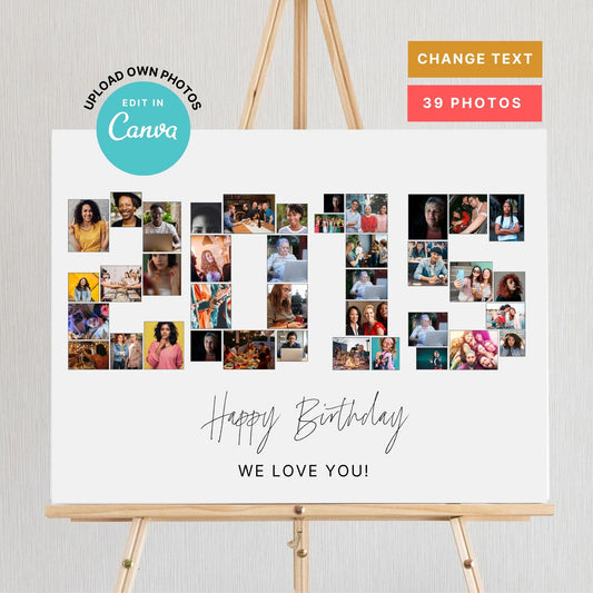 EDITABLE 2015 Photo Collage, Photo Collage Gift, Number Collage, CANVA