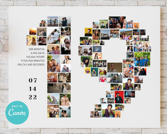 EDITABLE 19 Years Photo Collage, 73 Photos, Canva, DIGITAL