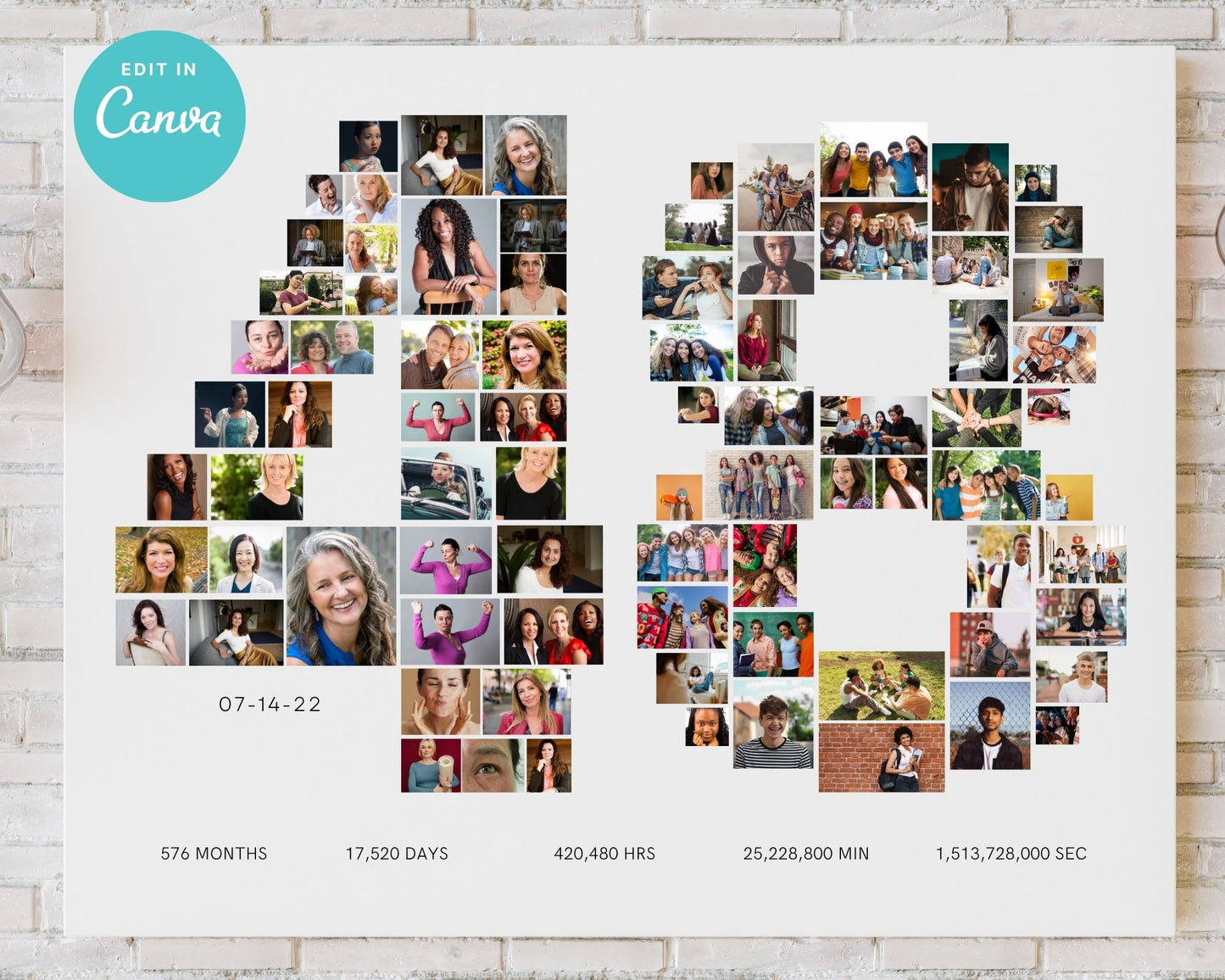 EDITABLE 48 Years Photo Collage, 83 Photos, Canva, DIGITAL