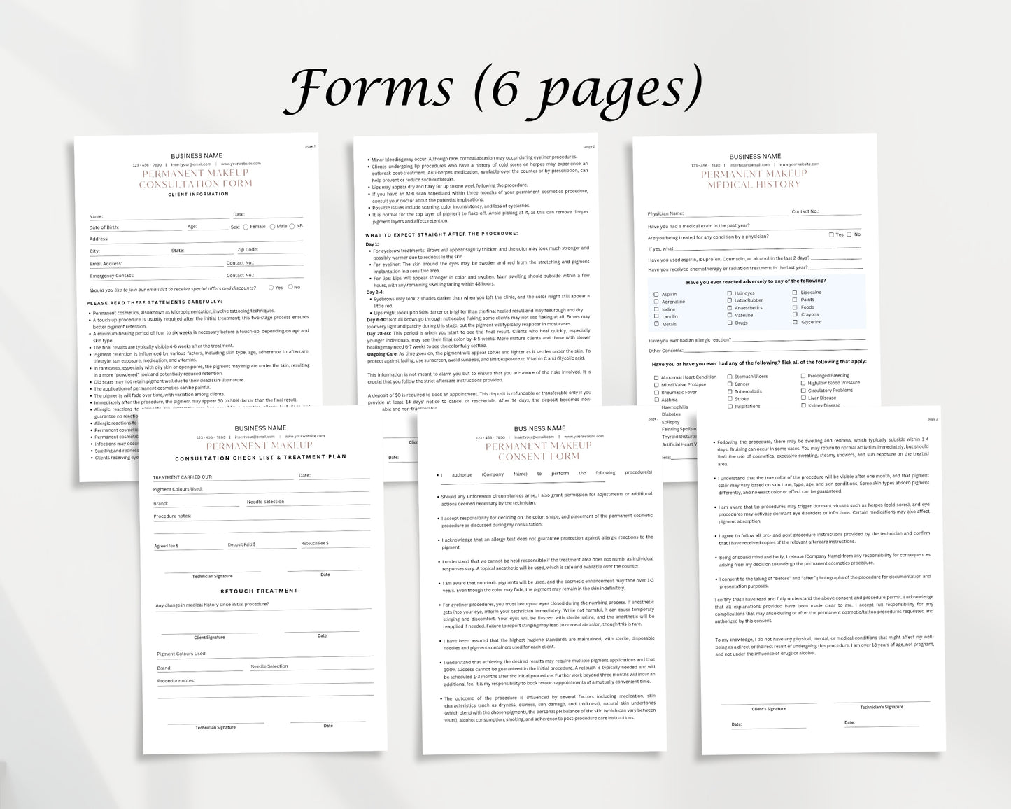 Permanent Makeup Form, Consultation form, Client consent form, Editable Canva templates