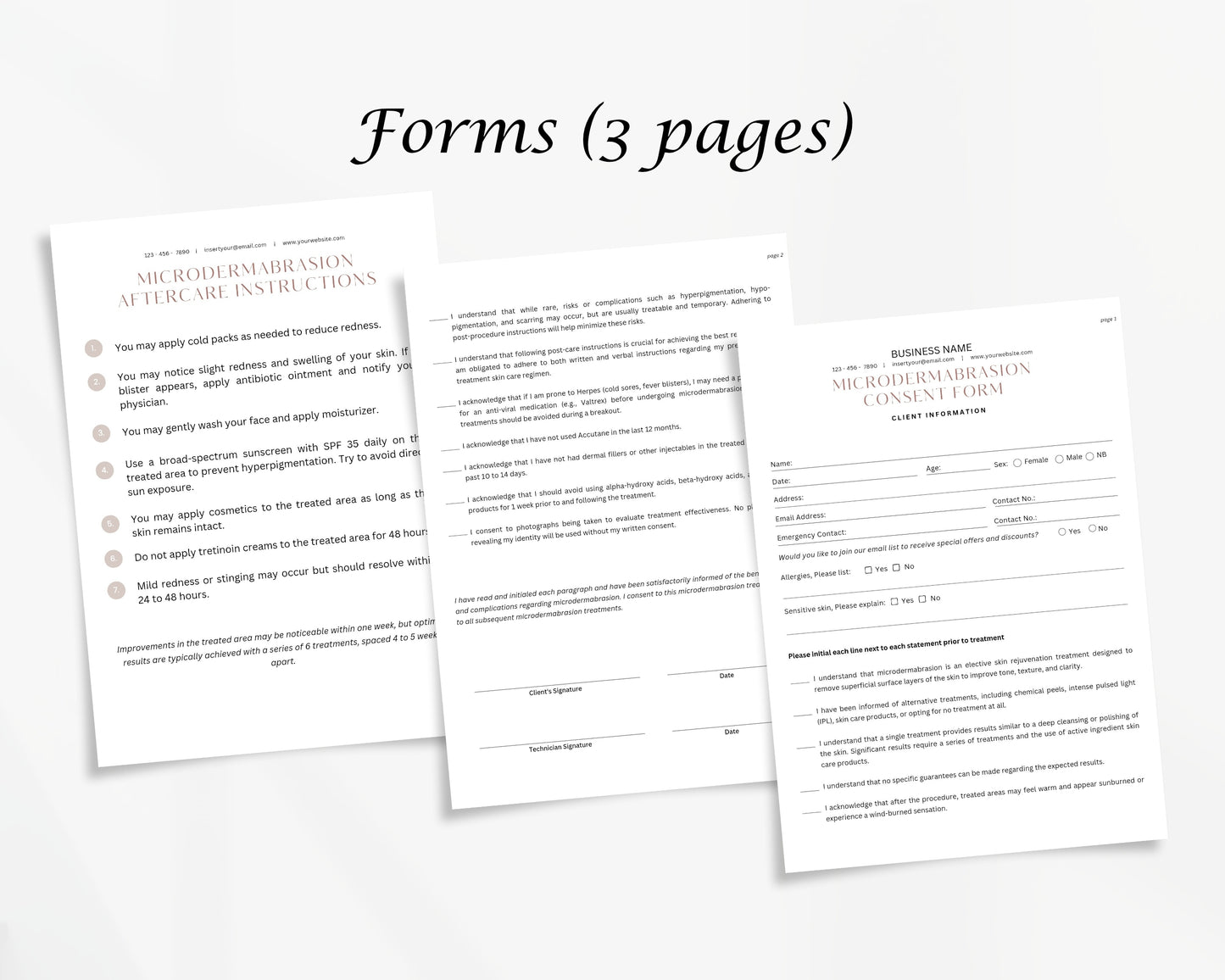 Microdermabrasion Form, Consultation form, Client consent form, Editable Canva templates