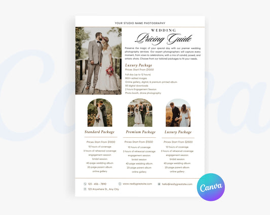 Photography Pricing Guide, Wedding Photography Price List, Edit in Canva - PDP13