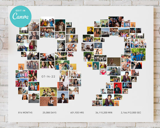 EDITABLE 89 Years Photo Collage, 94 Photos, Canva, DIGITAL