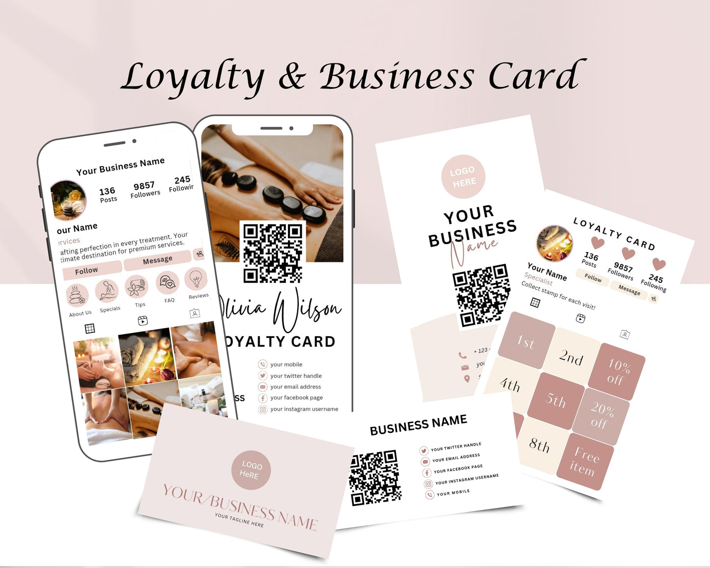 Massage Therapy Form, Consultation form, Client consent form, Loyalty Card, Business Card, Editable Canva templates, Aftercare Card