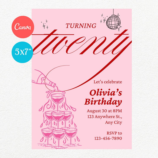 Turning Twenty Birthday Party Invitation