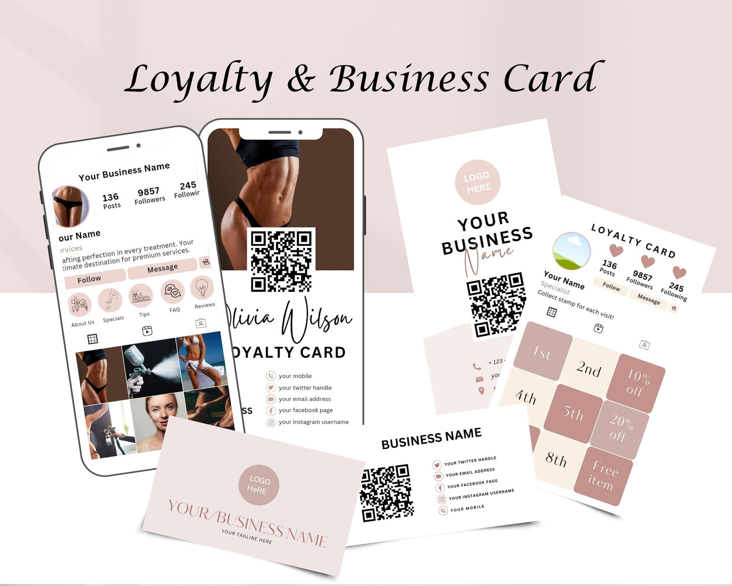 Spray Tan Form, Consultation form, Client consent form, Loyalty Card, Business Card, Editable Canva templates, Aftercare Card