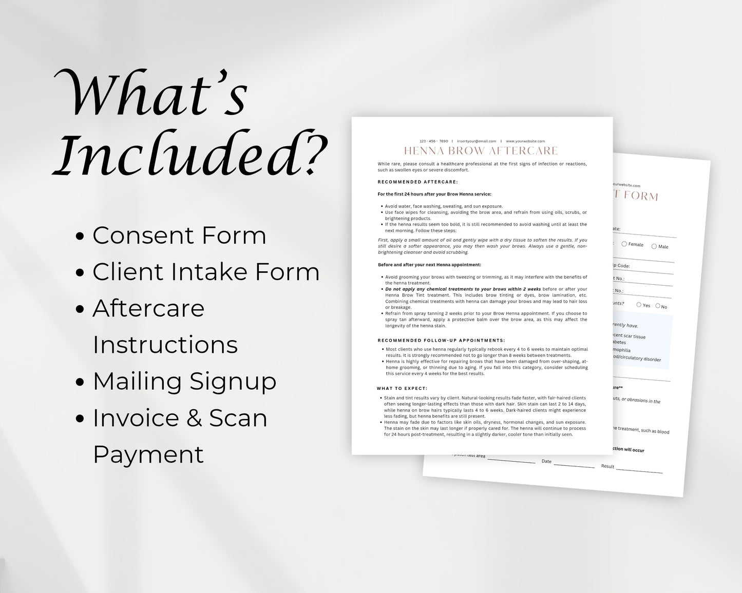 Henna Brow Form, Consultation form, Client consent form, Editable Canva templates