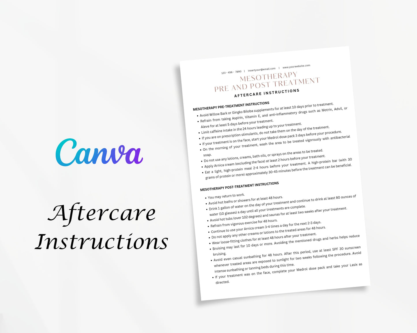 Mesotherapy Form, Consultation form, Client consent form, Editable Canva templates