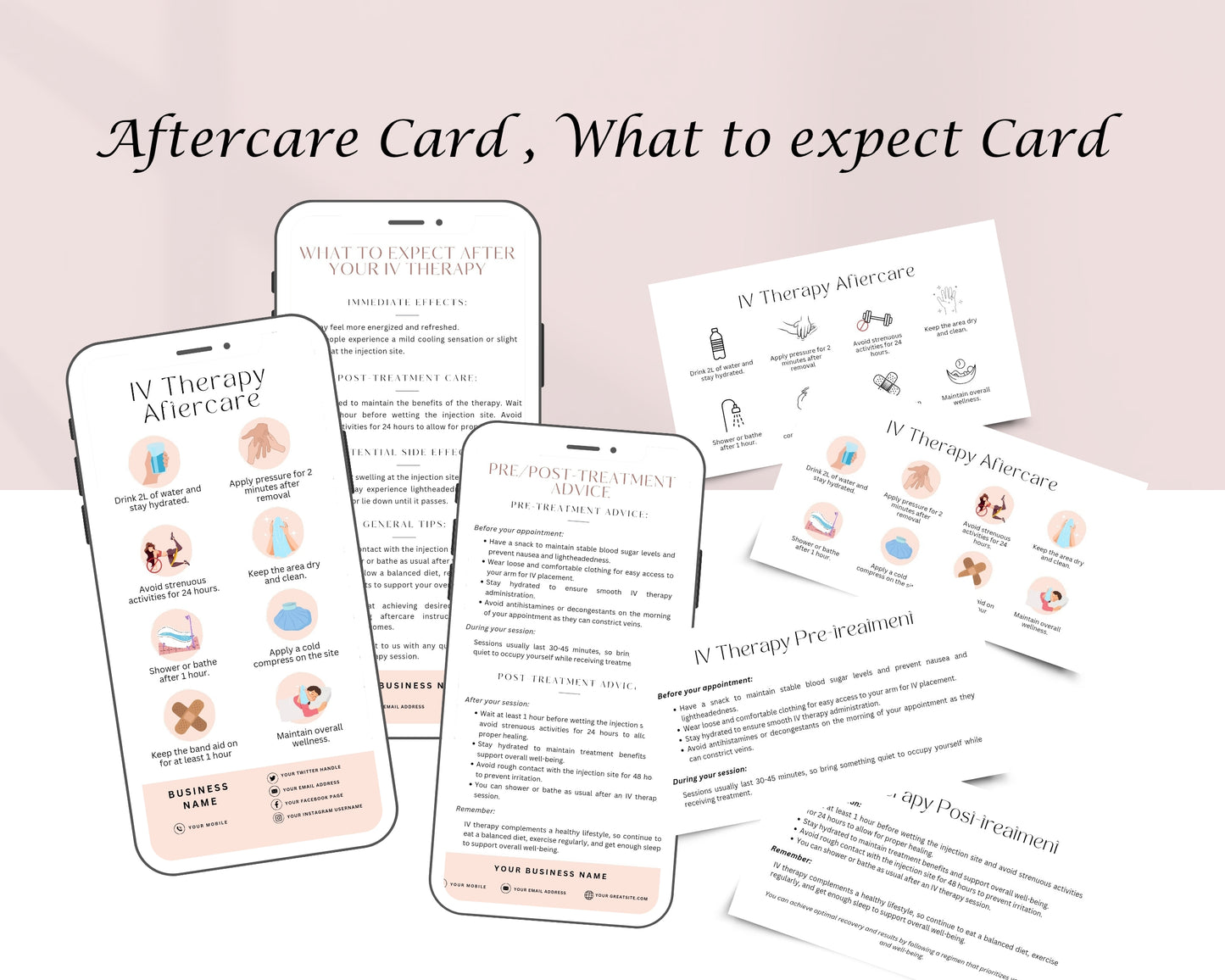 IV Therapy Form, Consultation form, Client consent form, Loyalty Card, Business Card, Editable Canva templates, Aftercare Card