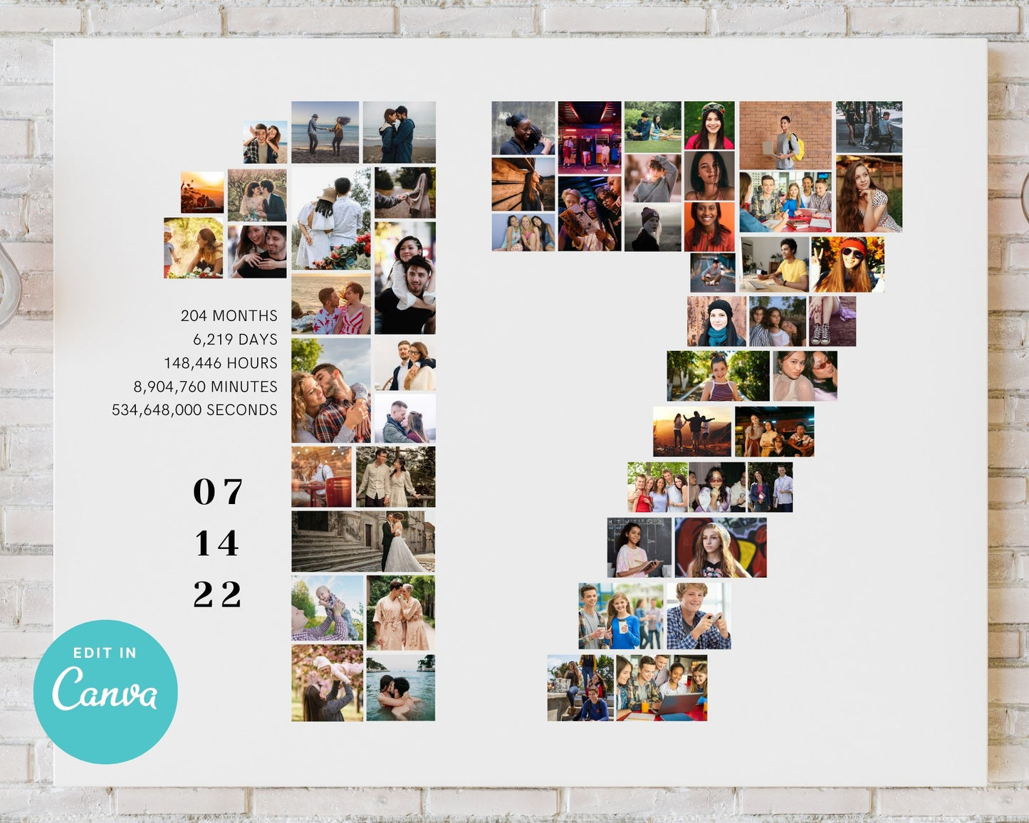 EDITABLE 17 Years Photo Collage, 55 Photos, Canva, DIGITAL