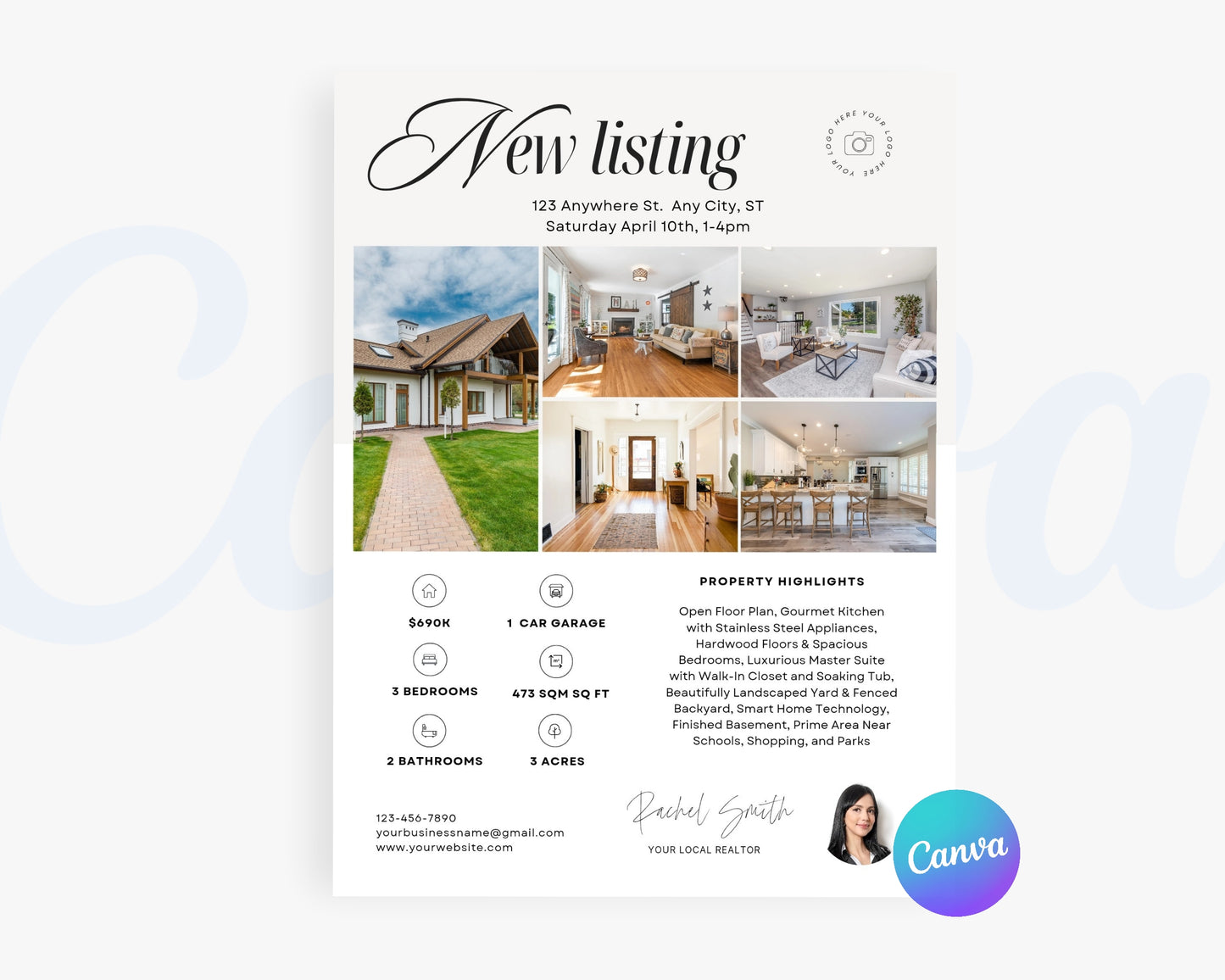 Real Estate Flyers, For Sale Flyer Marketing Flyer, Open Listing, Edit in Canva - REDF06