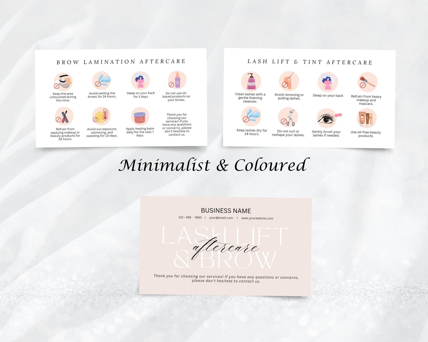 Lash Lift & Brow Care Card, Aftercare Card, Edit in Canva