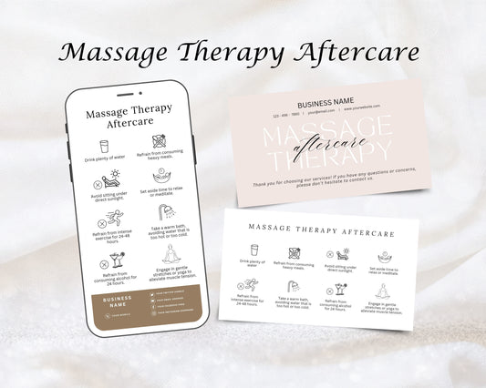 Massage Therapy Care Card, Aftercare Card, Edit in Canva