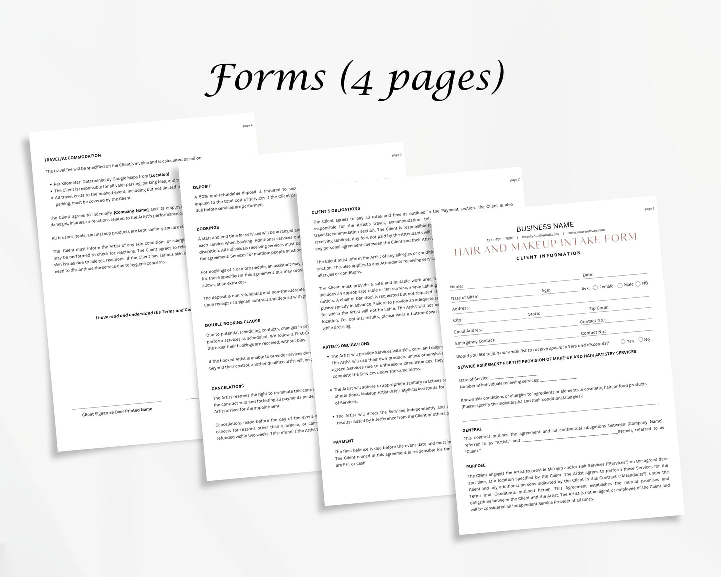 Hair and Makeup Form, Consultation form, Client consent form, Editable Canva templates