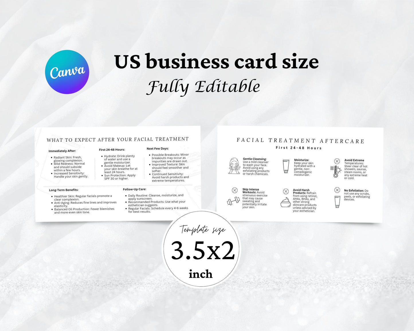 Facial Treatment Care Card, Aftercare Card, Edit in Canva