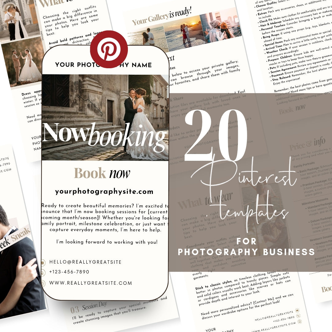 20 Photography Pinterest Templates, Pinterest Post, Edit in Canva