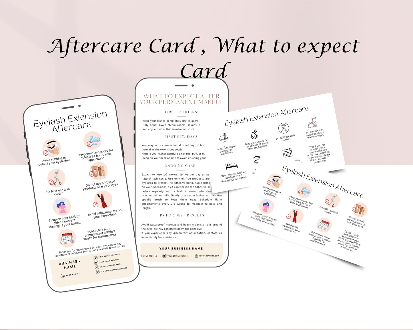 Eyelash Extensions Form, Consultation form, Client consent form, Loyalty Card, Business Card, Editable Canva templates, Aftercare Card