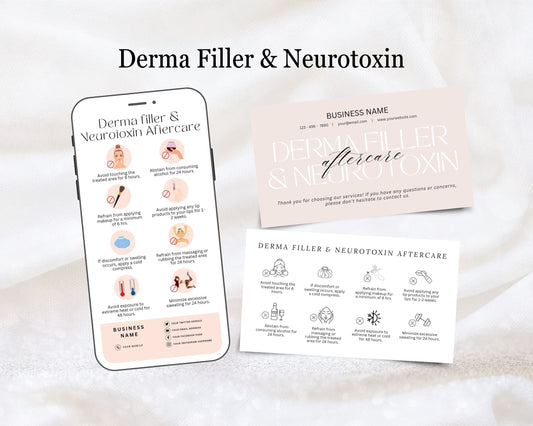 Derma Filler & Neurotoxin Care Card, Aftercare Card, Edit in Canva