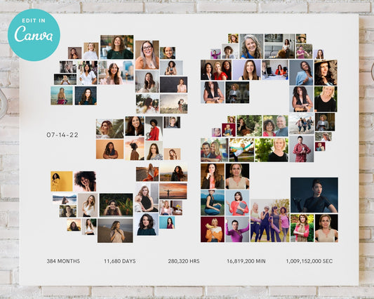 EDITABLE 32 Years Photo Collage, 80 Photos, Canva, DIGITAL