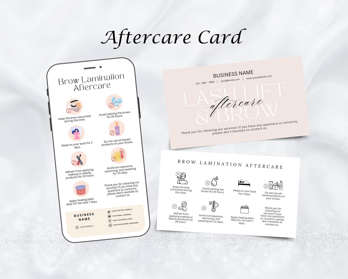 Lash Lift & Brow Care Card, Aftercare Card, Edit in Canva