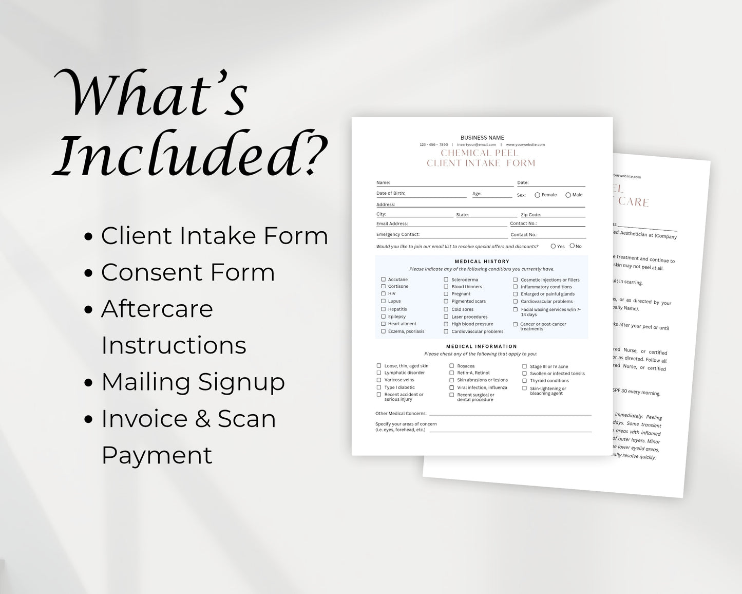 Chemical Peel Form, Consultation form, Client consent form, Editable Canva templates