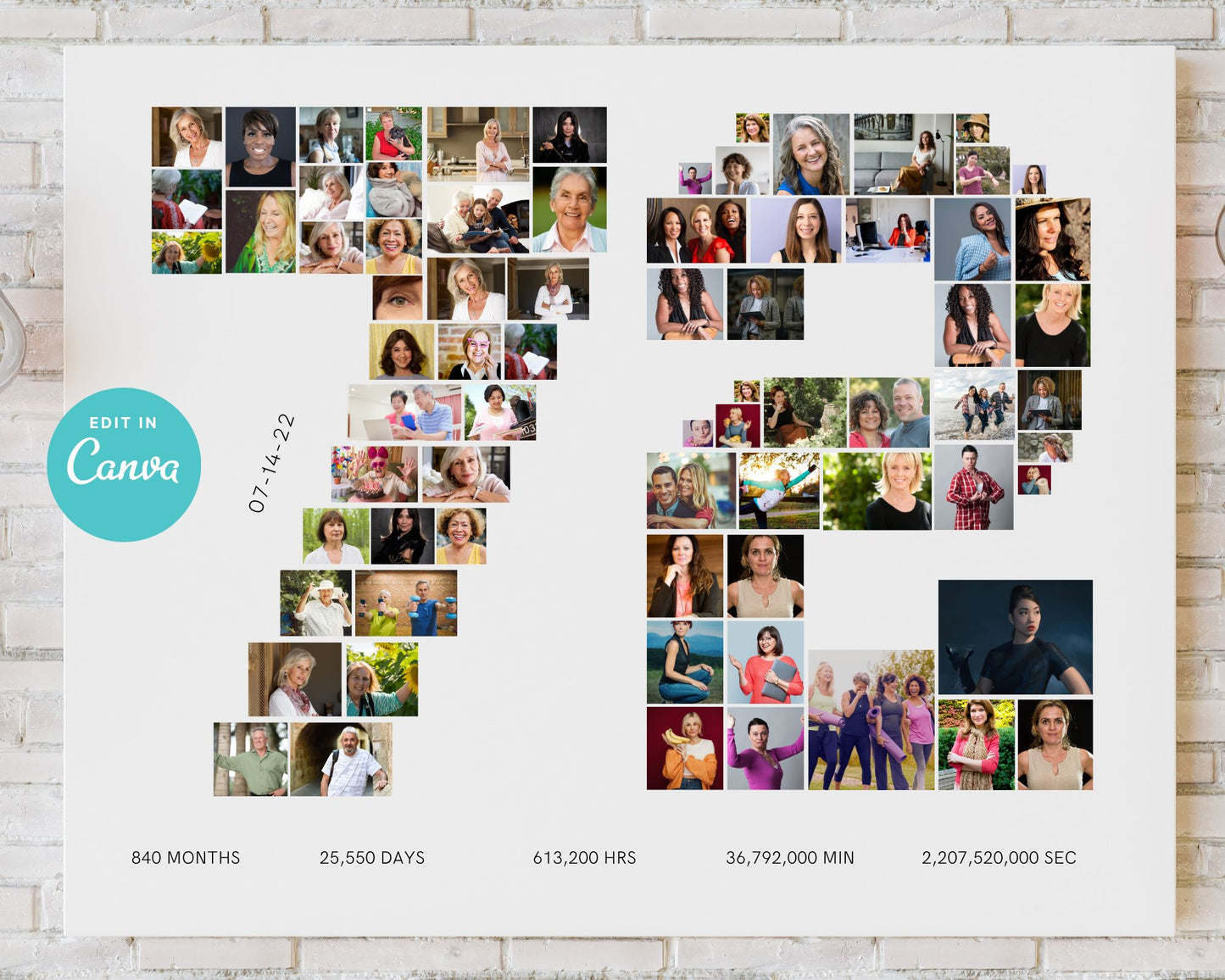 EDITABLE 72 Years Photo Collage, 74 Photos, Canva, DIGITAL