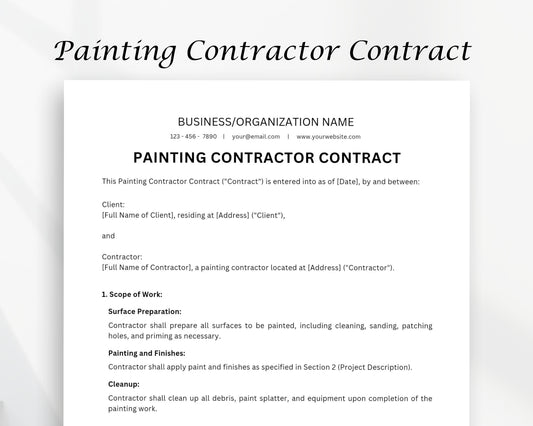 Painting Contractor Contract Printable Form, Edit in Canva, Digital