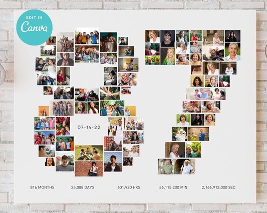 EDITABLE 87 Years Photo Collage, 76 Photos, Canva, DIGITAL