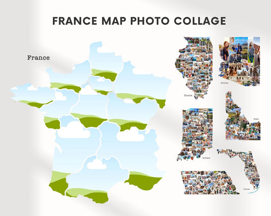 EDITABLE France Map Photo Collage, 11 Photos, Map Wall Art, CANVA, Digital