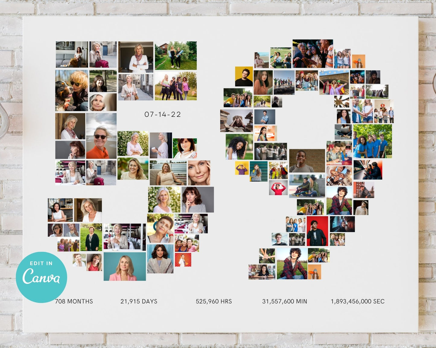 EDITABLE 59 Years Photo Collage, 89 Photos, Canva, DIGITAL