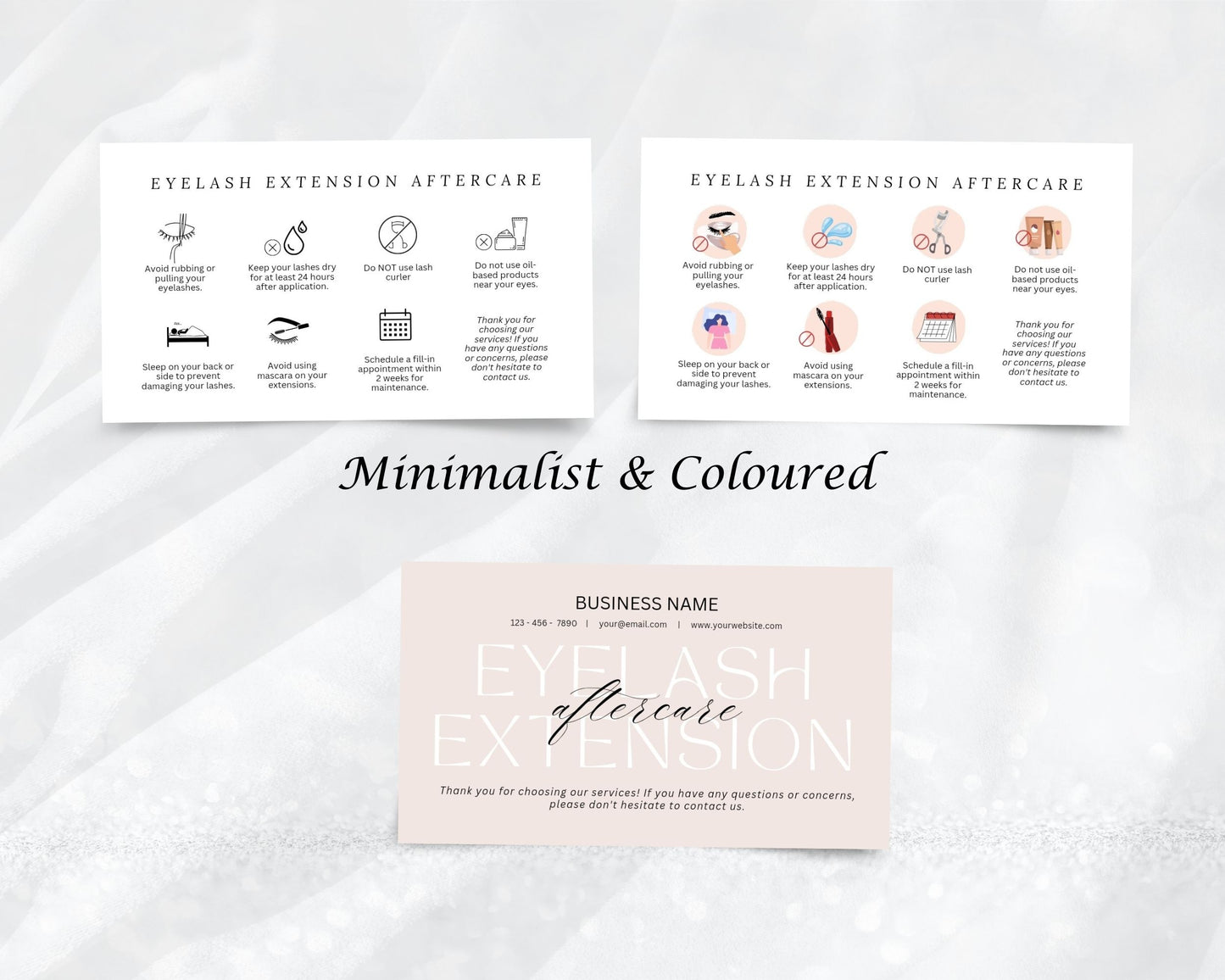 Eyelash Extensions Care Card, Aftercare Card, Edit in Canva