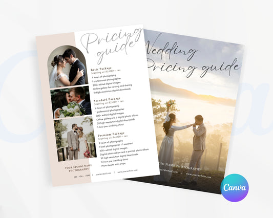 Photography Pricing Guide, Wedding Photography Price List, Edit in Canva - PDP04