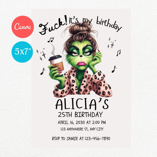 Coffee & Green Funny Birthday Party Invitation