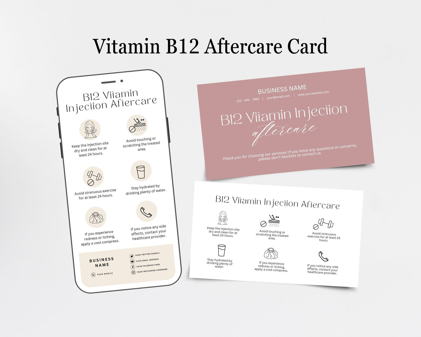 B12 Vitamin Injection Care Card, Aftercare Card, Edit in Canva