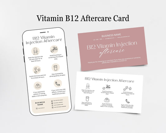 B12 Vitamin Injection Care Card, Aftercare Card, Edit in Canva