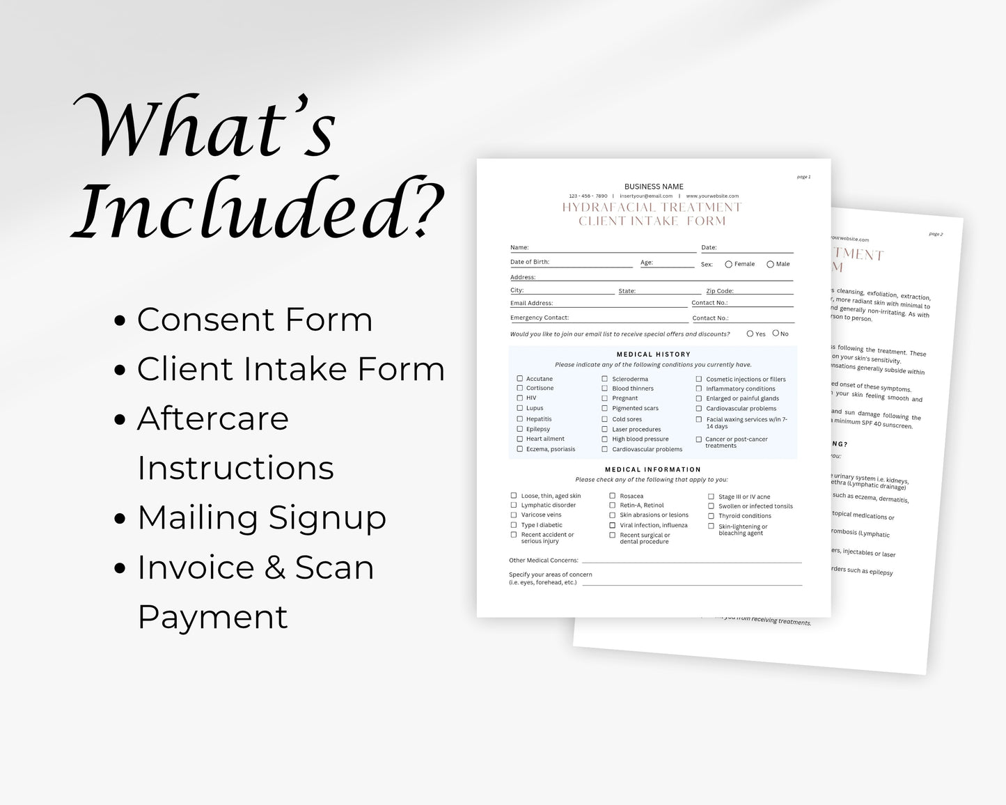 Hydrafacial Form, Consultation form, Client consent form, Editable Canva templates