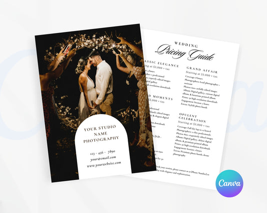 Photography Pricing Guide, Wedding Photography Price List, Edit in Canva - PDP08