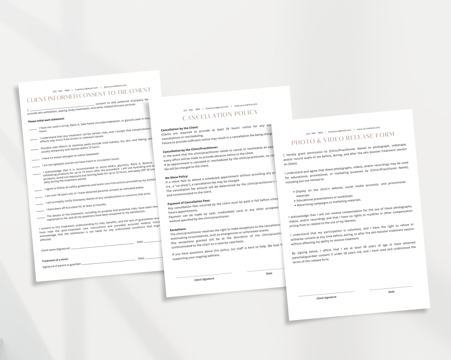 Skincare Form, Consultation form, Client consent form, Editable Canva templates