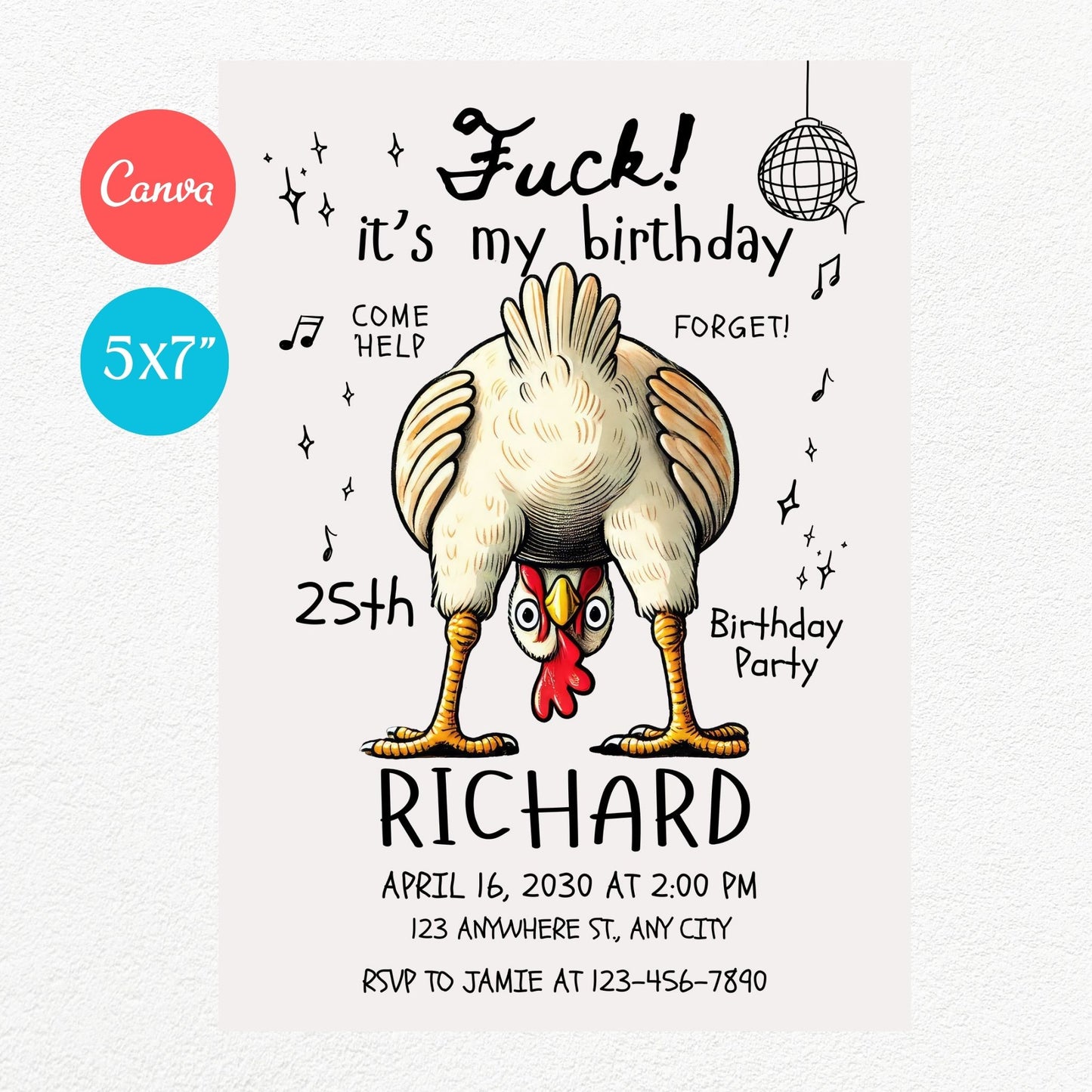 Chicken Butt Funny Birthday Party Invitation