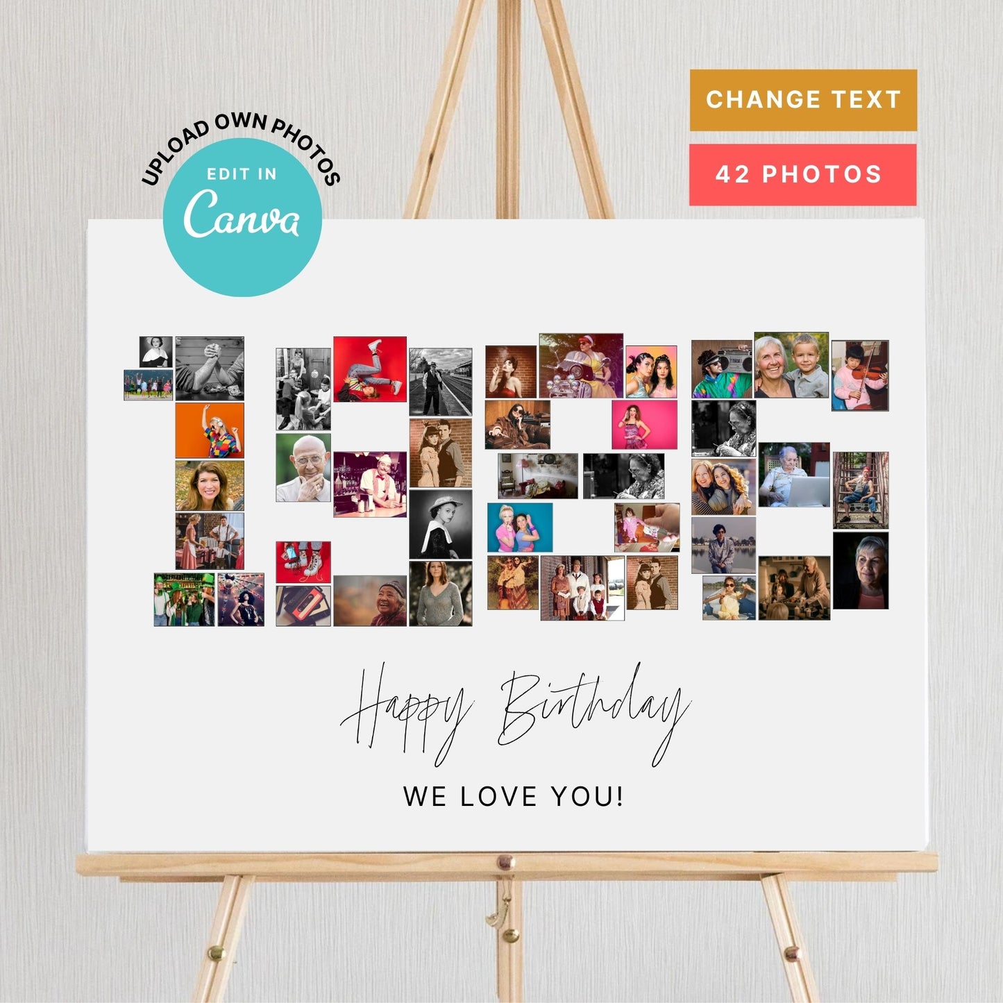 EDITABLE 1986 Photo Collage, 39th Birthday, Photo Collage Gift, Number Collage, CANVA