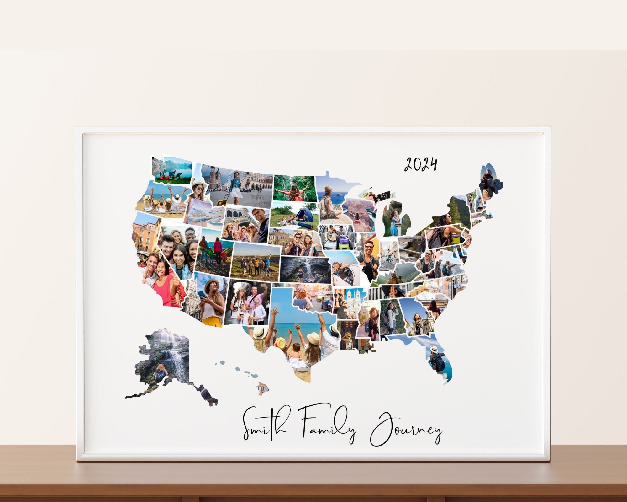 Personalized United States Map, US Photo Collage, Wall Art, Made-to-order download