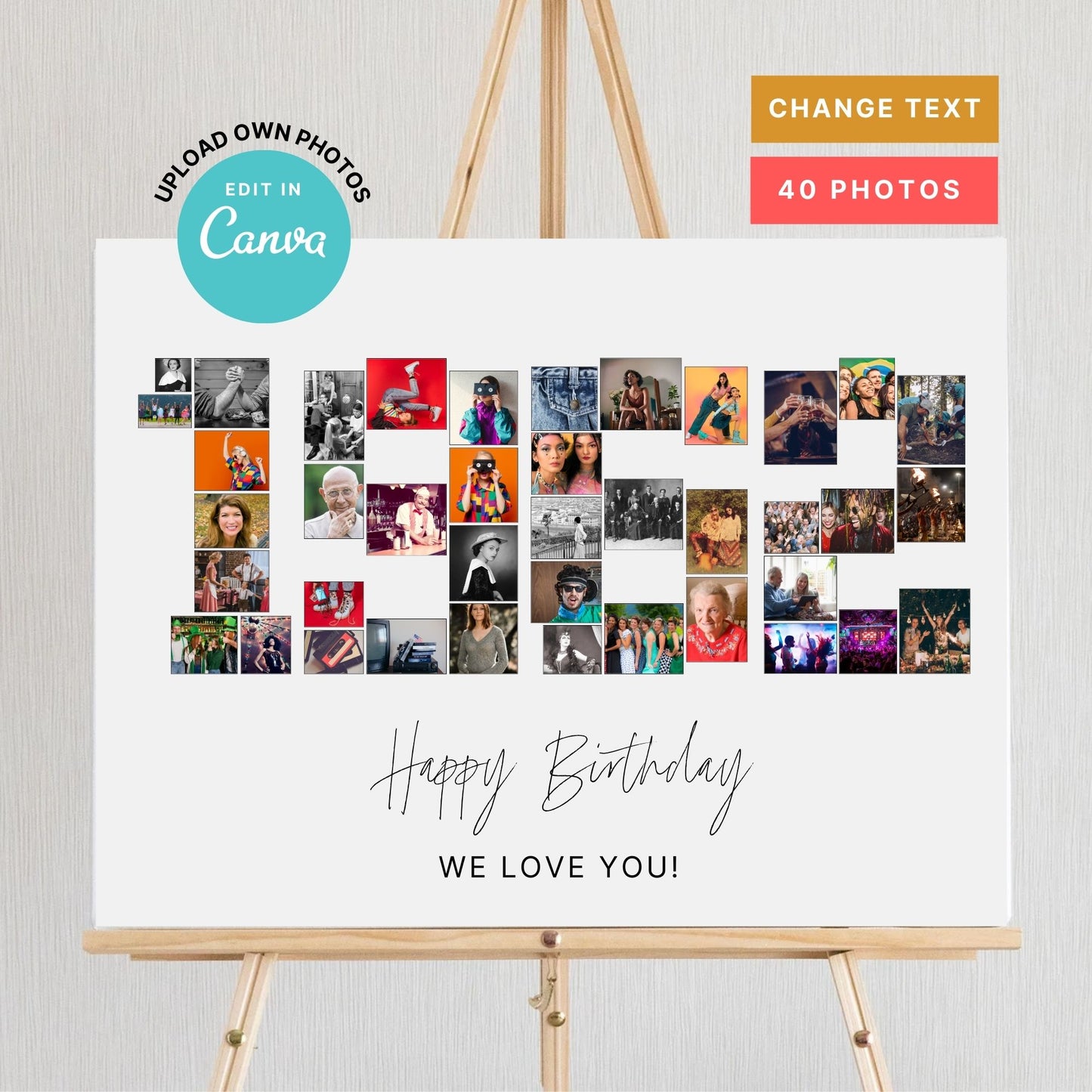 EDITABLE 1962 Photo Collage, 63rd Birthday, Photo Collage Gift, Number Collage, CANVA