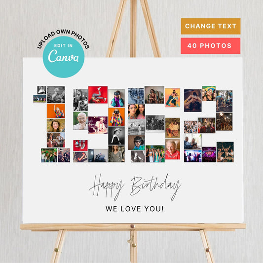 EDITABLE 1962 Photo Collage, 63rd Birthday, Photo Collage Gift, Number Collage, CANVA