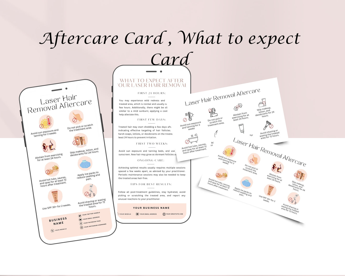 Laser Hair Removal Form, Consultation form, Client consent form, Loyalty Card, Business Card, Editable Canva templates, Aftercare Card