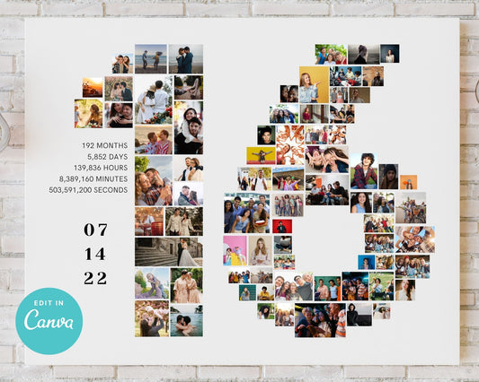 EDITABLE 16 Years Photo Collage, 74 Photos, Canva, DIGITAL