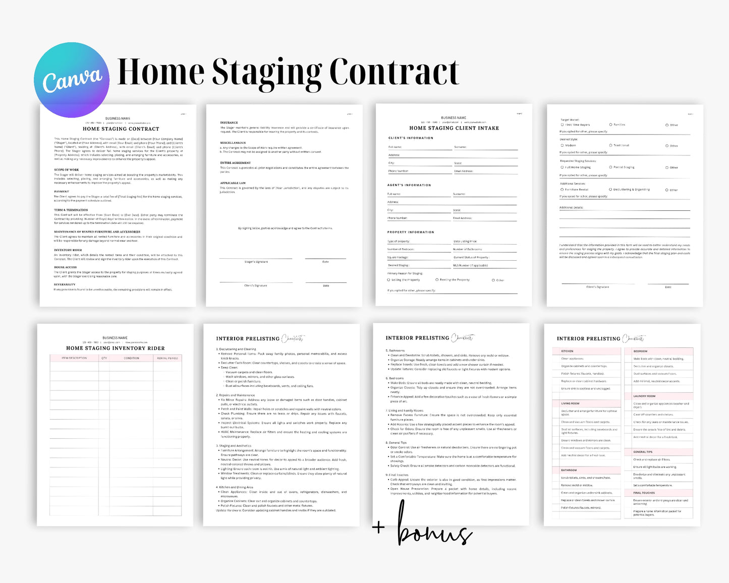 Home Staging Contract Printable Form, Edit in Canva, Digital