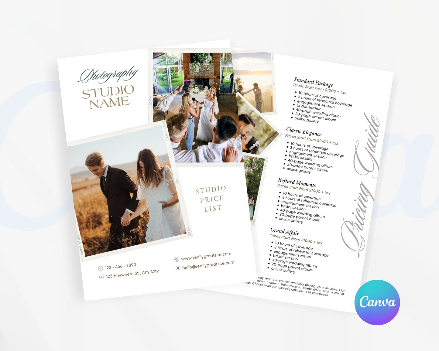 Photography Pricing Guide, Wedding Photography Price List, Edit in Canva - PDP17