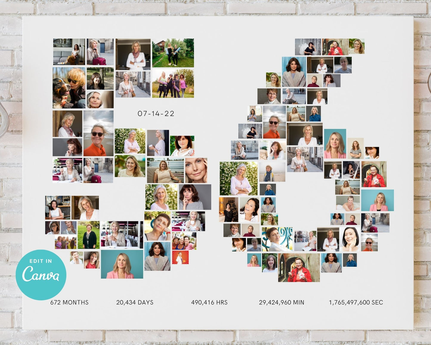 EDITABLE 56 Years Photo Collage, 90 Photos, Canva, DIGITAL