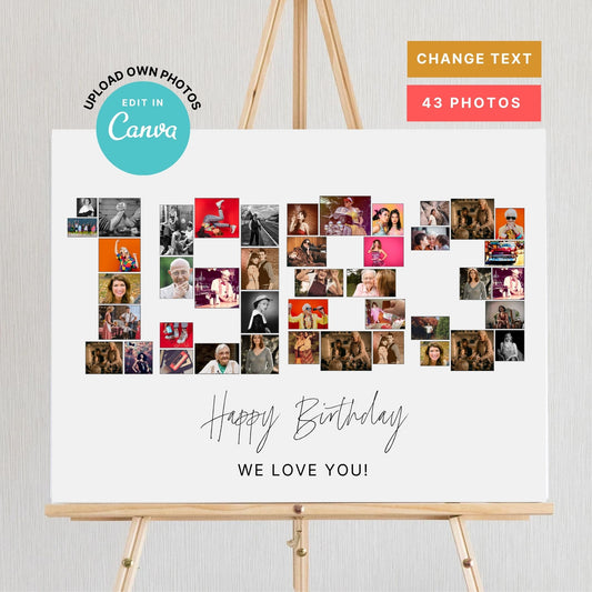 EDITABLE 1983 Photo Collage, 42nd Birthday, Photo Collage Gift, Number Collage, CANVA