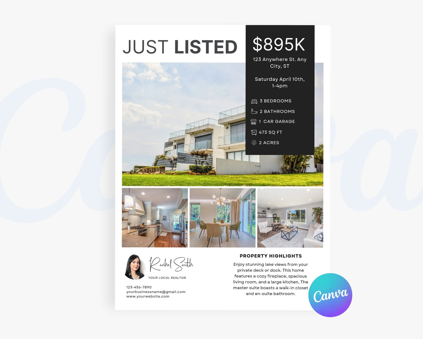 Real Estate Flyers, For Sale Flyer Marketing Flyer, Open Listing, Edit in Canva - REDF07